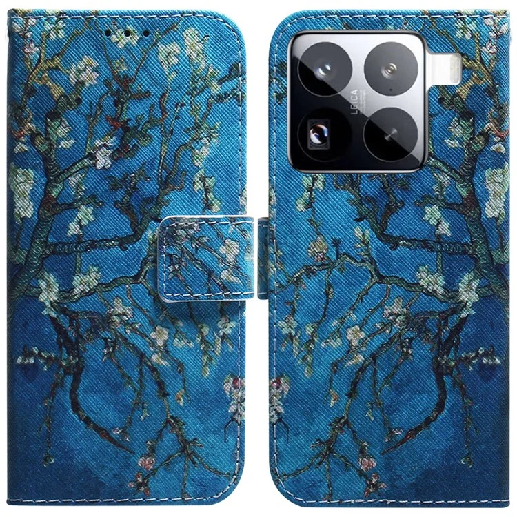 Étui portefeuille à motif imprimé pour Xiaomi 15 Pro, en cuir - Fleurs d'abricot