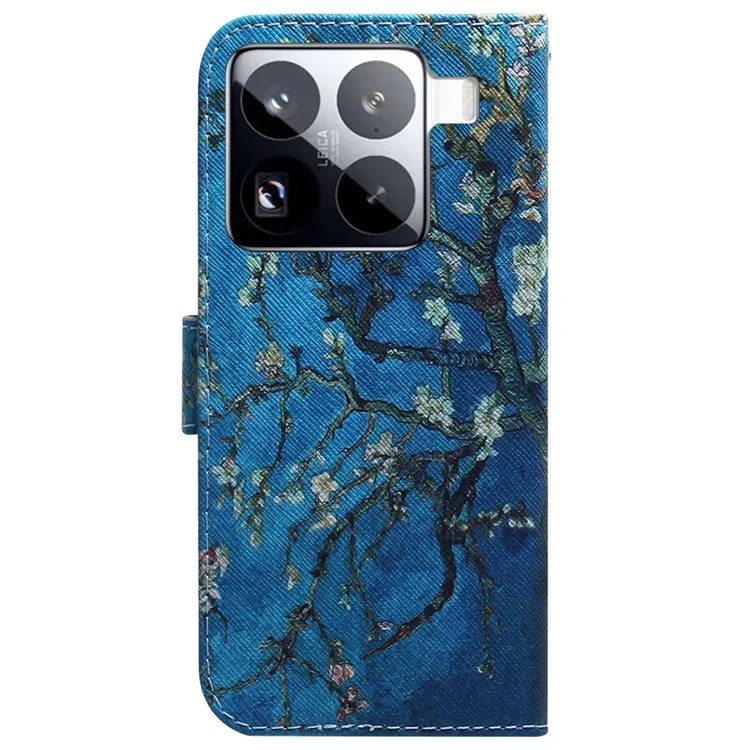 Étui portefeuille à motif imprimé pour Xiaomi 15 Pro, en cuir - Fleurs d'abricot