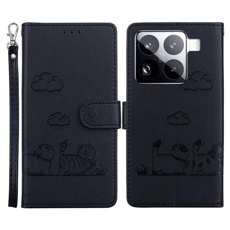 Für Xiaomi 15 Pro Hülle RFID-blockierendes Katzenmuster TPU+PU-Leder Handyhülle - Schwarz
