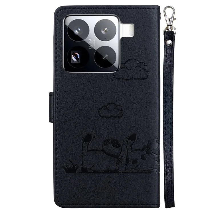 Für Xiaomi 15 Pro Hülle RFID-blockierendes Katzenmuster TPU+PU-Leder Handyhülle - Schwarz