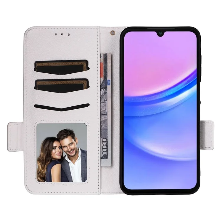 Funda para Samsung Galaxy A26 5G Textura de litchi Funda de cuero PU Flip Wallet Phone Cover - Blanco