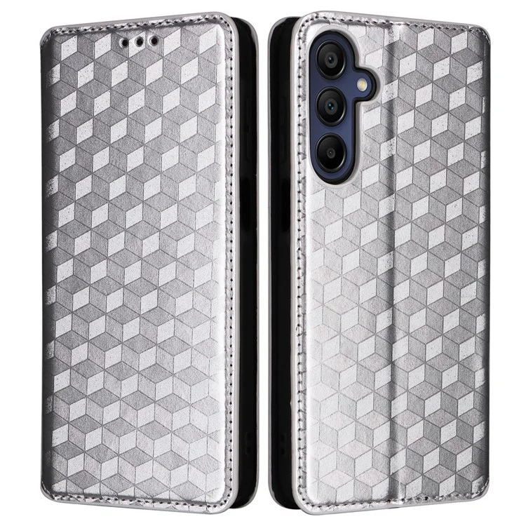 Чехол-книжка для Samsung Galaxy A26 5G с тиснением ромбов, кожаный чехол для телефона - серебристый