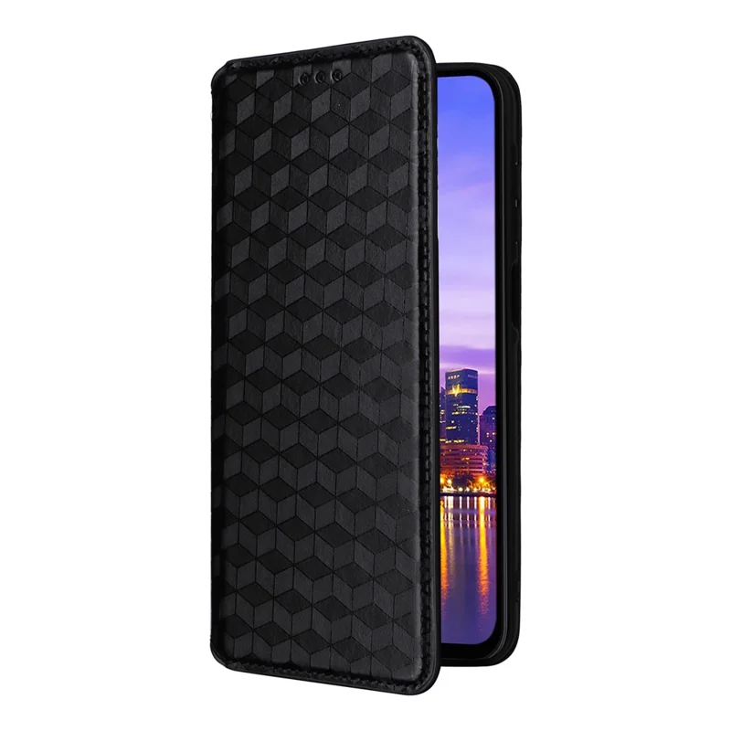 For Samsung Galaxy A26 5G Wallet Case Rhombus Imprinted Leather Phone Cover - Black