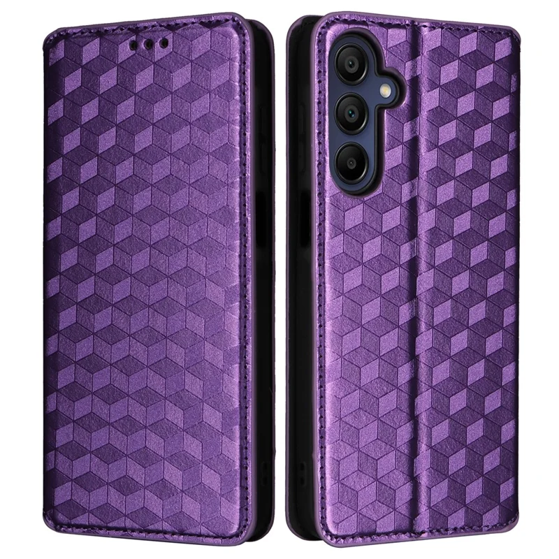 For Samsung Galaxy A26 5G Wallet Case Rhombus Imprinted Leather Phone Cover - Purple