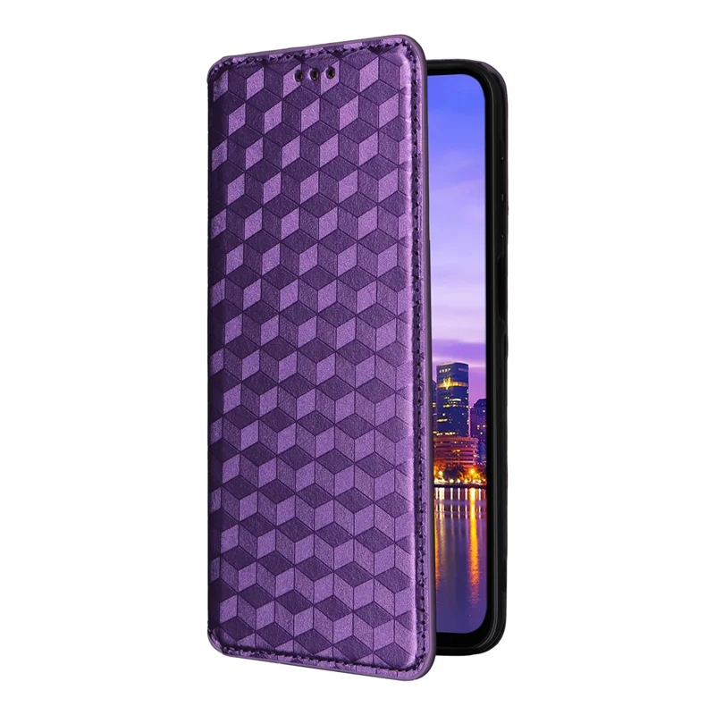 For Samsung Galaxy A26 5G Wallet Case Rhombus Imprinted Leather Phone Cover - Purple