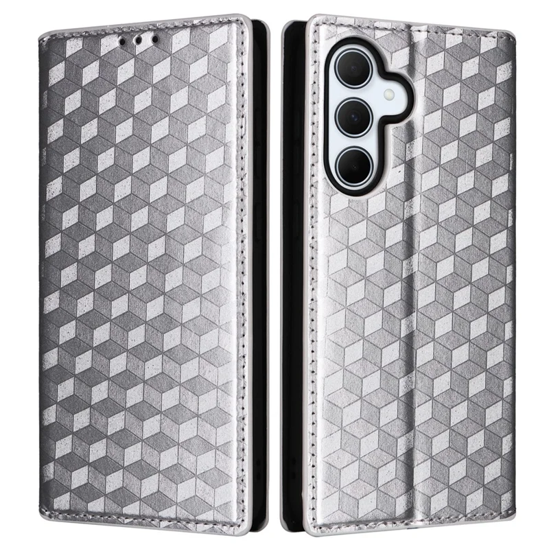 Capa de telefone de couro com estampa de losango para Samsung Galaxy A56 5G - Prata