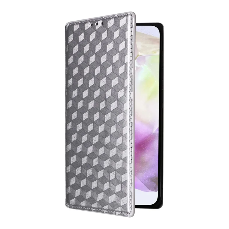 Capa de telefone de couro com estampa de losango para Samsung Galaxy A56 5G - Prata