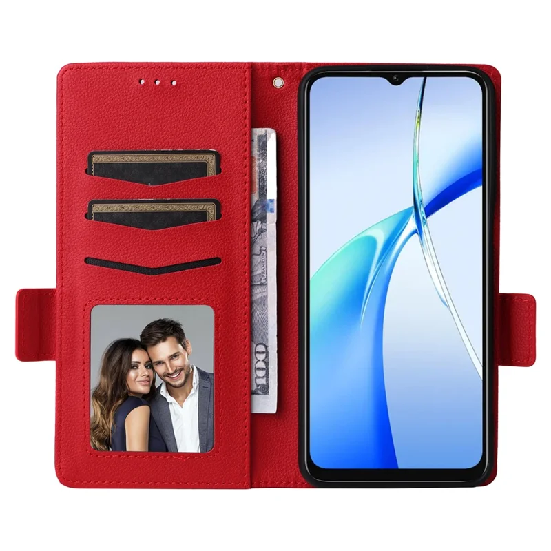 For Oukitel C57 Pro / C57s Case with Wrist Strap Litchi Texture PU Leather Wallet Phone Cover -  Red