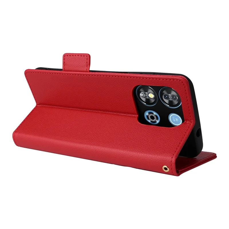 For Oukitel C57 Pro / C57s Case with Wrist Strap Litchi Texture PU Leather Wallet Phone Cover -  Red