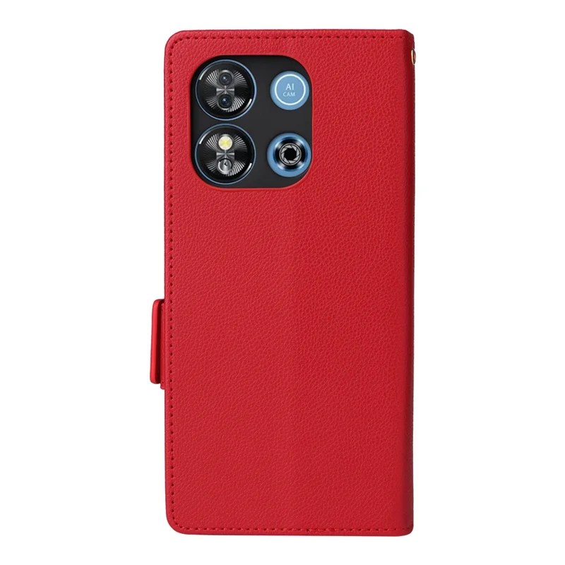 For Oukitel C57 Pro / C57s Case with Wrist Strap Litchi Texture PU Leather Wallet Phone Cover -  Red