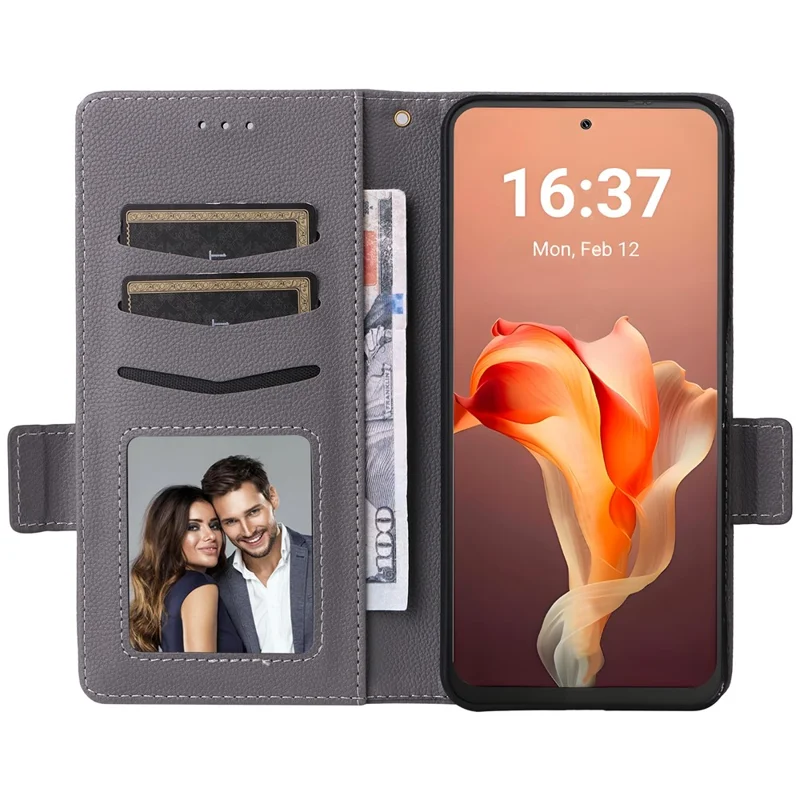 For Blackview Shark 9 5G Case with Wrist Strap Litchi Texture PU Leather Wallet Phone Cover - Grey