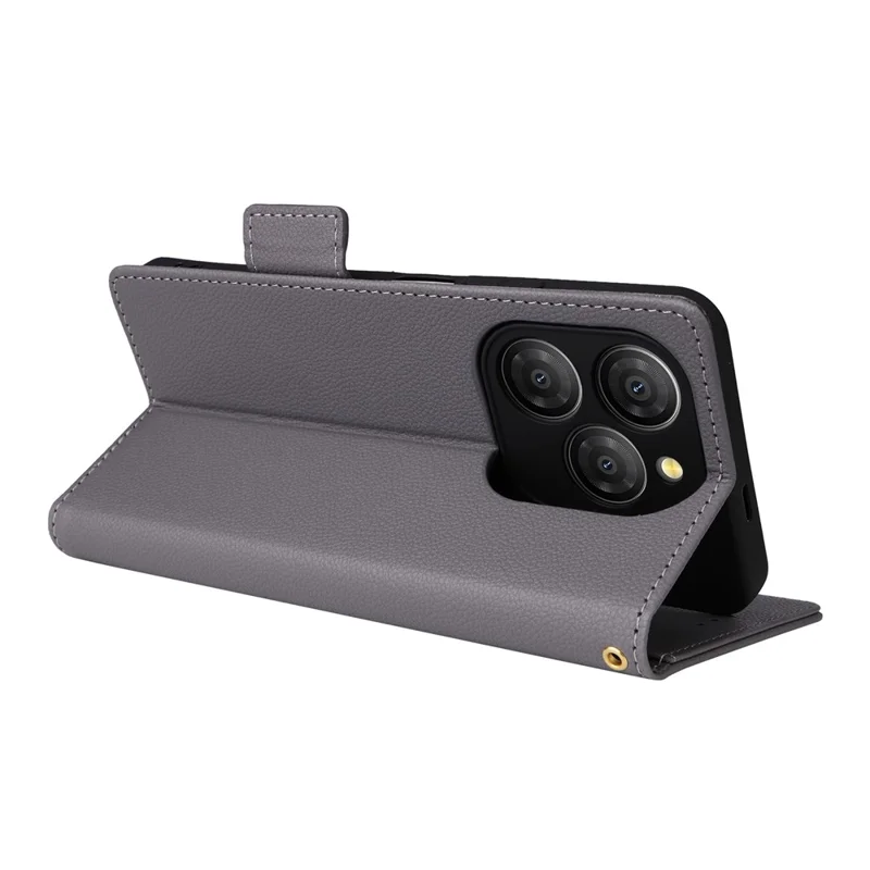 For Blackview Shark 9 5G Case with Wrist Strap Litchi Texture PU Leather Wallet Phone Cover - Grey