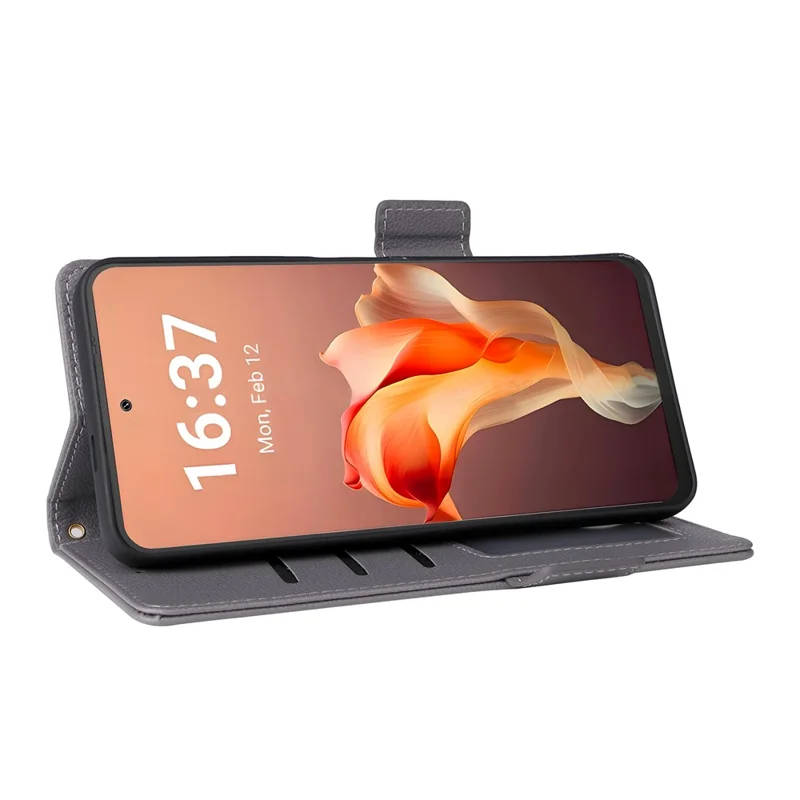 For Blackview Shark 9 5G Case with Wrist Strap Litchi Texture PU Leather Wallet Phone Cover - Grey