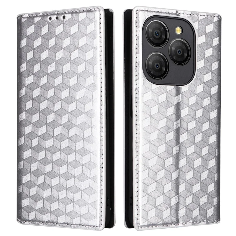 For Blackview Shark 9 5G Wallet Case Rhombus Imprinted Leather Phone Cover - Silver