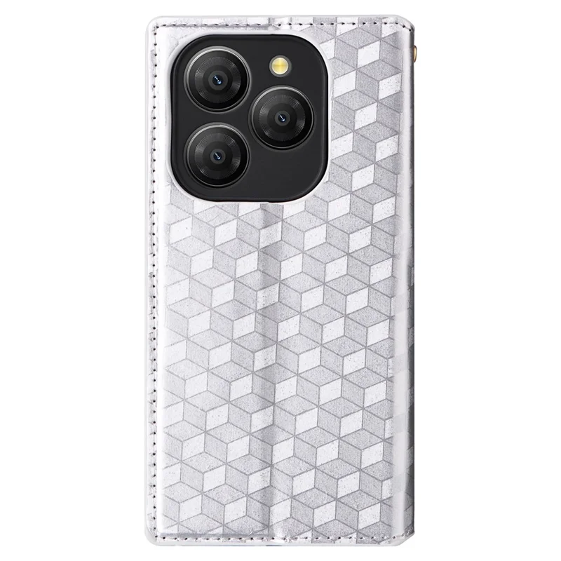 For Blackview Shark 9 5G Wallet Case Rhombus Imprinted Leather Phone Cover - Silver