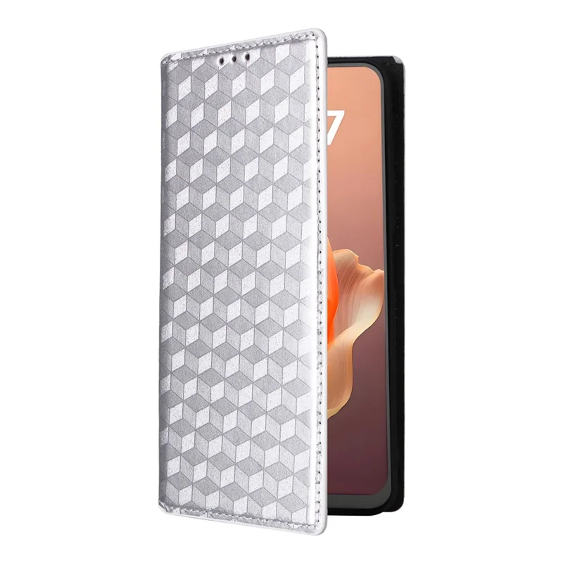 For Blackview Shark 9 5G Wallet Case Rhombus Imprinted Leather Phone Cover - Silver