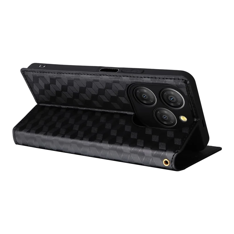 For Blackview Shark 9 5G Wallet Case Rhombus Imprinted Leather Phone Cover - Black