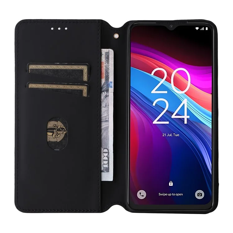 Custodia portafoglio per TCL 503 con stampa in pelle a rombi - Argento