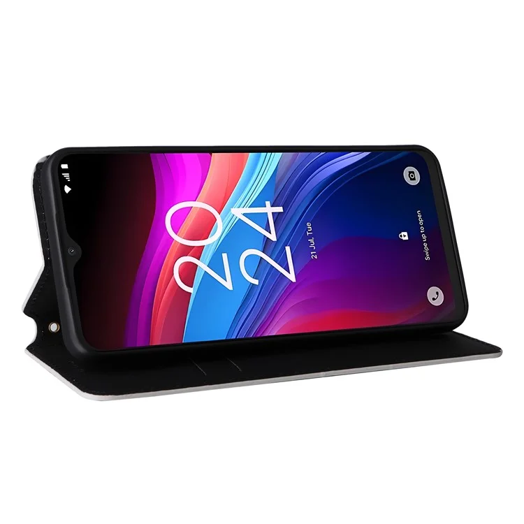 Custodia portafoglio per TCL 503 con stampa in pelle a rombi - Argento