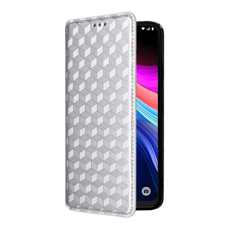 Custodia portafoglio per TCL 503 con stampa in pelle a rombi - Argento