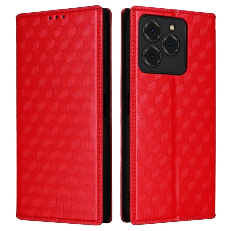 For Meizu Note 21 / Ulefone Note 20 Pro Wallet Case Rhombus Imprinted Leather Phone Cover - Red