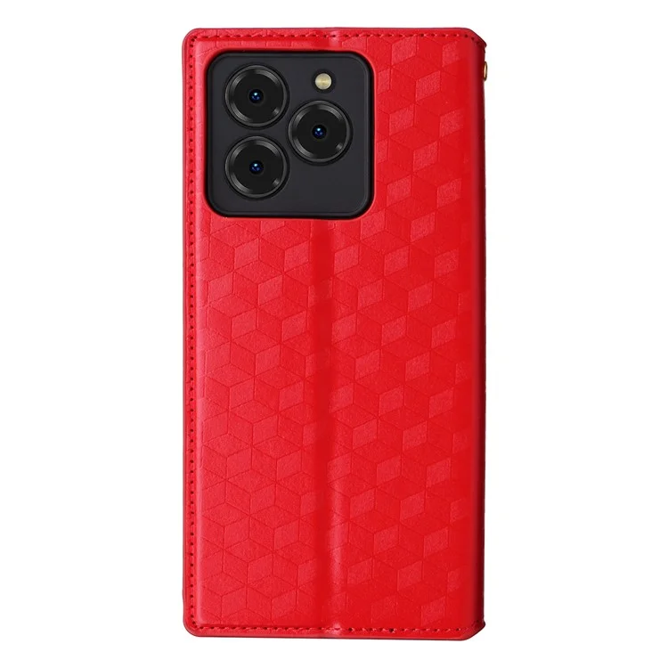 For Meizu Note 21 / Ulefone Note 20 Pro Wallet Case Rhombus Imprinted Leather Phone Cover - Red