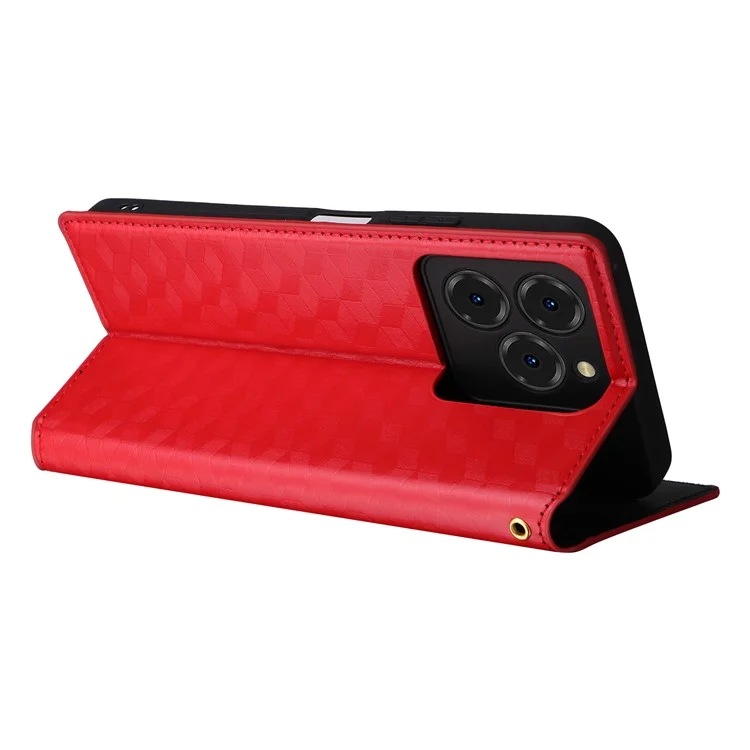 For Meizu Note 21 / Ulefone Note 20 Pro Wallet Case Rhombus Imprinted Leather Phone Cover - Red