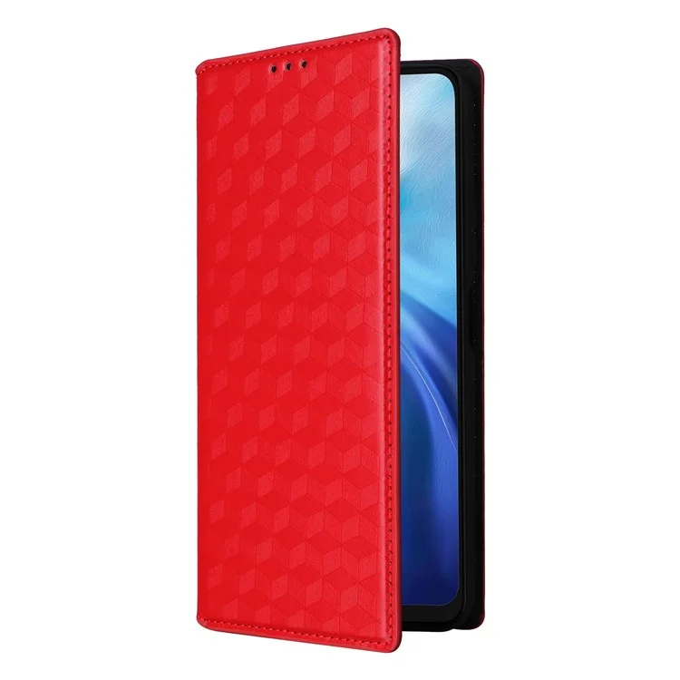 For Meizu Note 21 / Ulefone Note 20 Pro Wallet Case Rhombus Imprinted Leather Phone Cover - Red