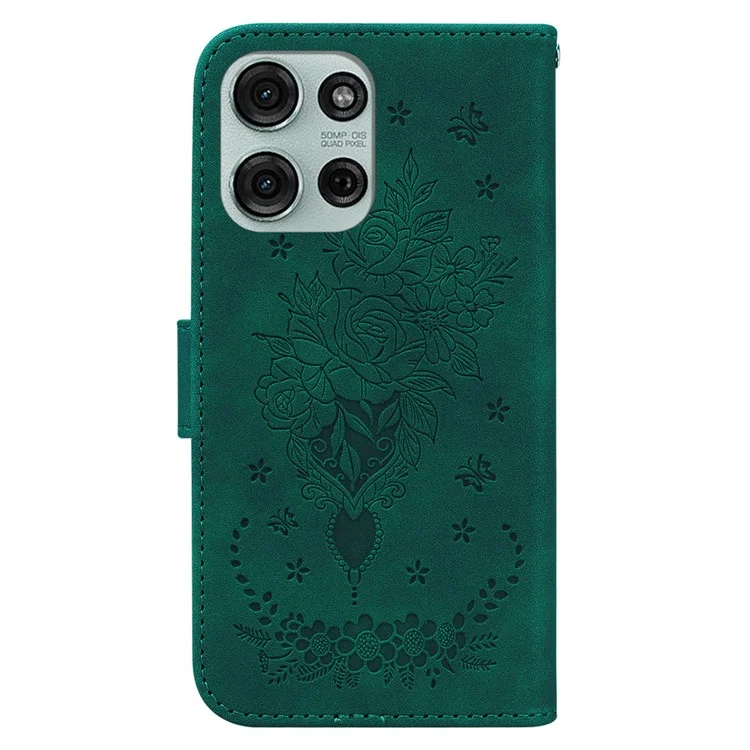 Funda de cuero con tapa tipo cartera para Motorola Moto G75 5G, con estampado de mariposa y flor - Verde