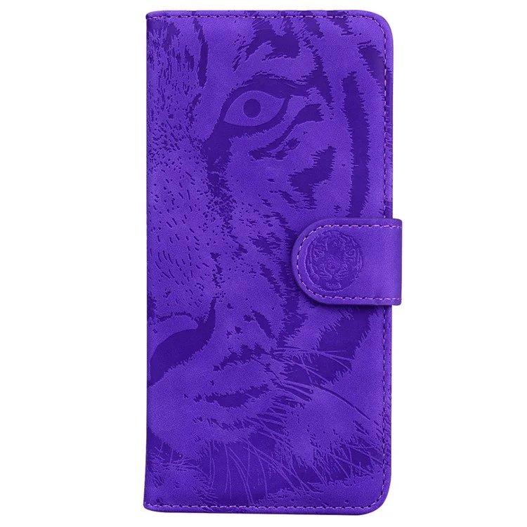Für Motorola Moto G75 5G Hülle Tiger Prägung Leder Brieftasche Handyhülle - Lila