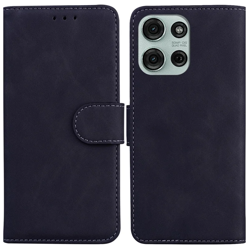 Étui portefeuille en cuir de couleur unie pour Motorola Moto G75 5G - Noir
