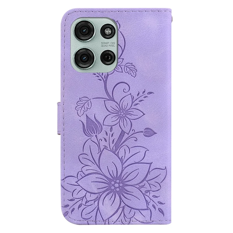 Funda para Motorola Moto G75 5G con estampado de flor de lirio y soporte, de piel - Púrpura