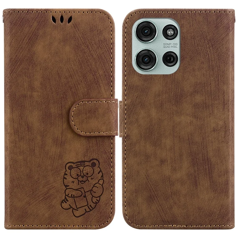Funda de cartera de piel con estampado de tigre y protección contra golpes para Motorola Moto G75 5G - Marrón