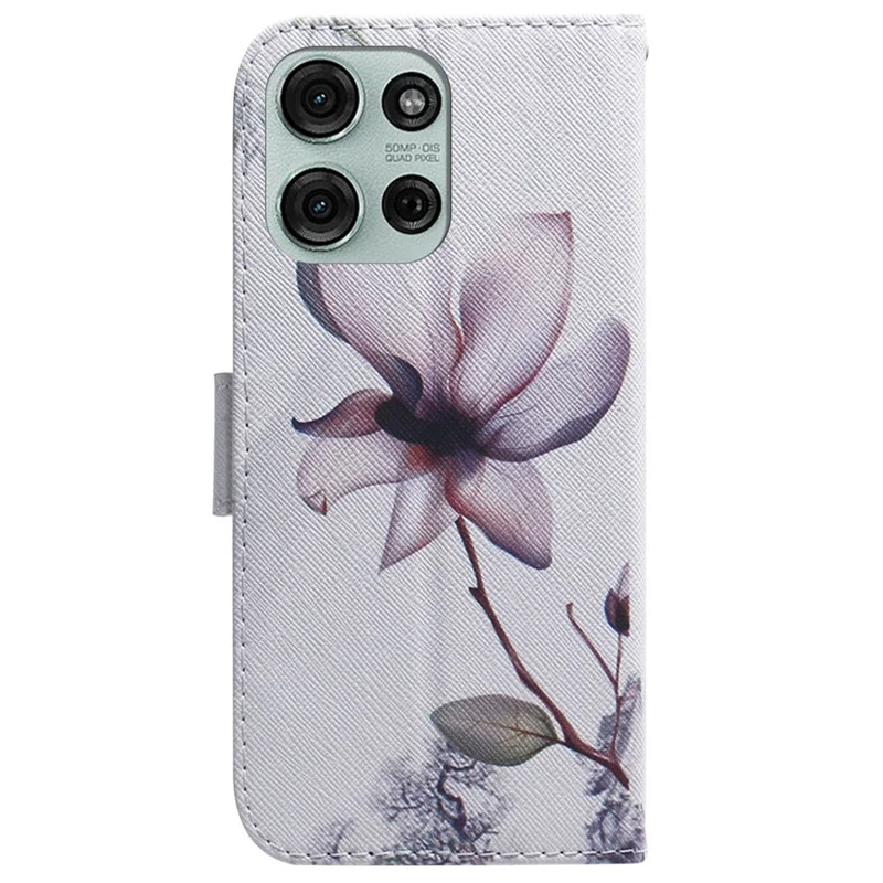 Étui portefeuille pour Motorola Moto G75 5G, motif imprimé, housse de téléphone en cuir - Fleur rose