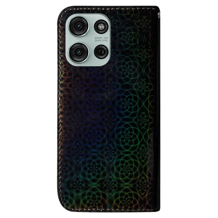 Étui support pour Motorola Moto G75 5G, avec motif floral scintillant, en cuir - Noir