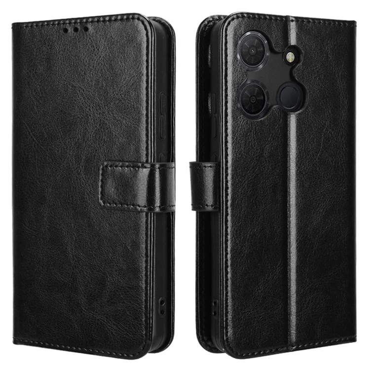 Für TCL 503 Hülle Crazy Horse Textur PU Leder Handytasche - Schwarz