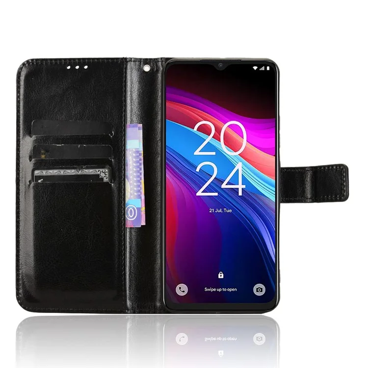 Für TCL 503 Hülle Crazy Horse Textur PU Leder Handytasche - Schwarz