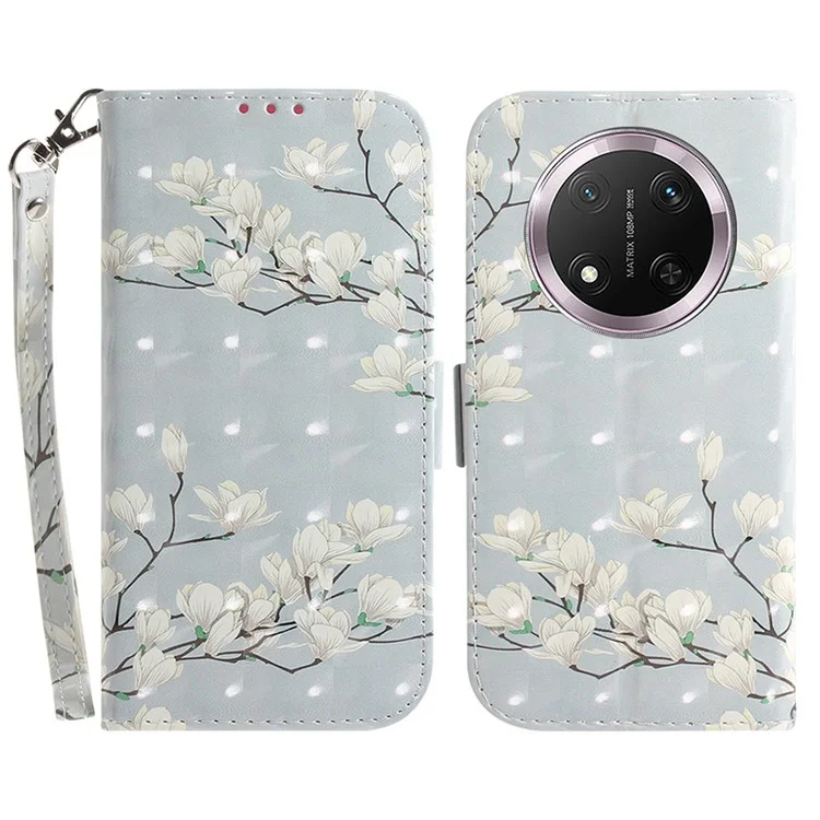 Für Honor X9c 5G-Hülle mit Musterdruck, Leder-Brieftaschencover - Magnolie