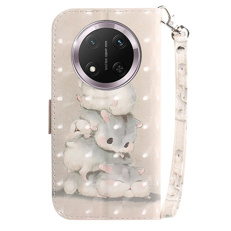 For Honor Magic7 Lite 5G / X9c 5G / X60 Pro 5G Case Pattern Printing Leather Wallet Phone Cover with Wrist Strap - Stacking Squirrels