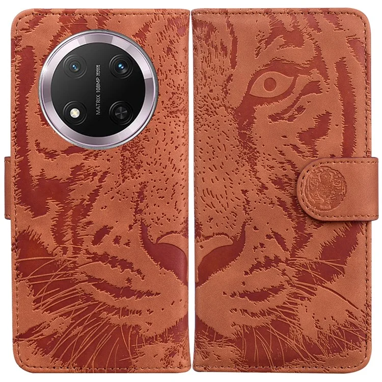 Funda para Honor X9c 5G con estampado de tigre, de cuero y cartera - Marrón
