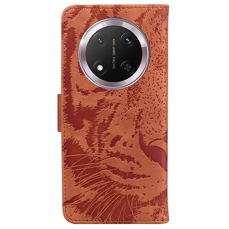 Funda para Honor X9c 5G con estampado de tigre, de cuero y cartera - Marrón
