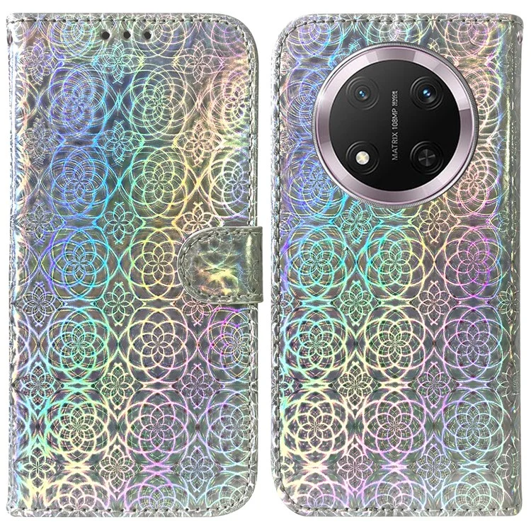 Étui de protection 5G Stand For Honor X9c avec fleurs scintillantes en cuir - Gris