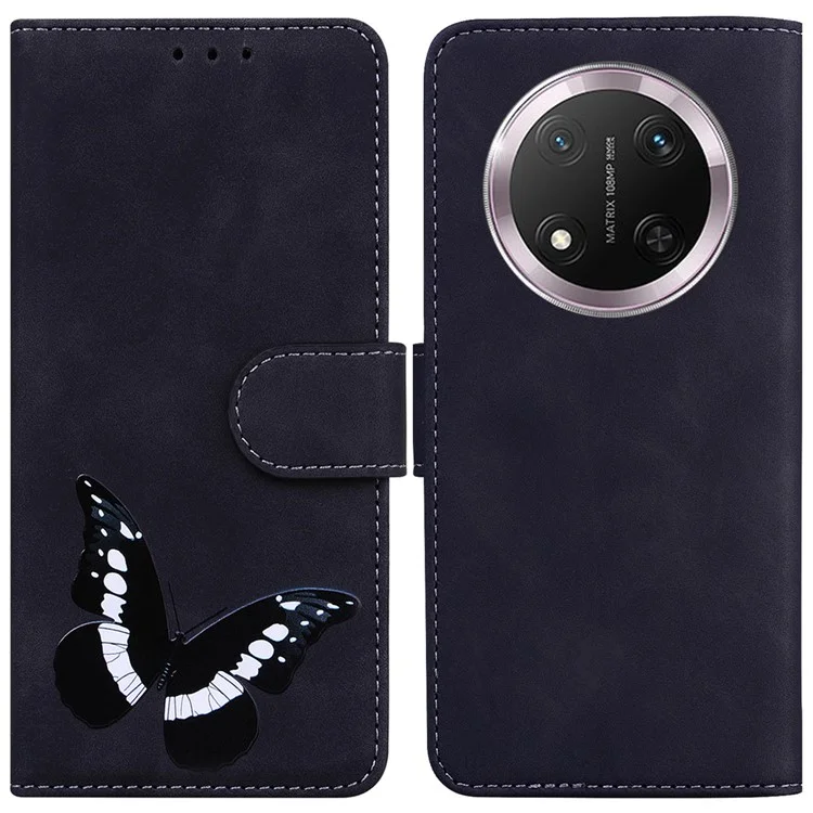 Étui de protection en cuir PU avec motif papillon pour téléphone For Honor X9c 5G - Noir