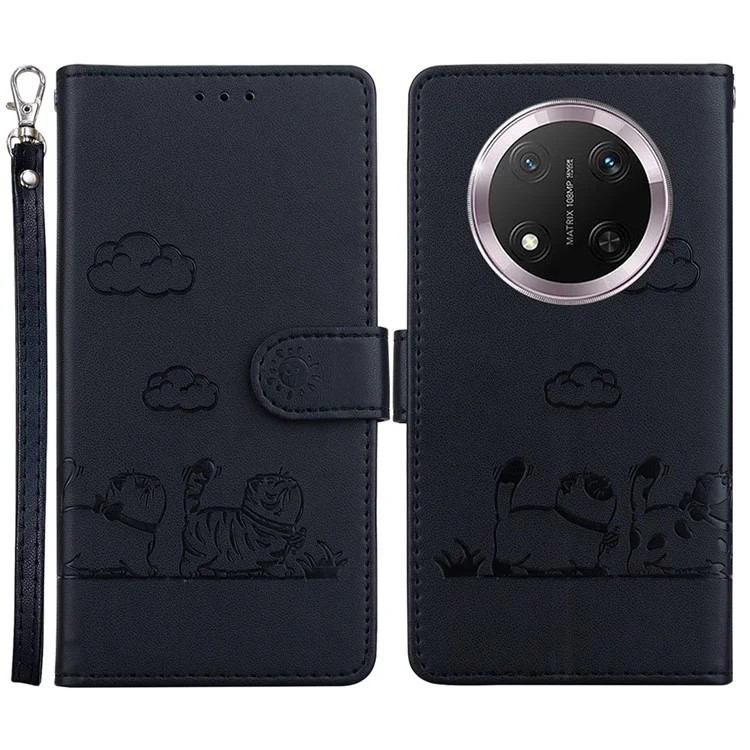 Custodia per Honor X9c 5G con blocco RFID, motivo gattino, in TPU+PU, colore nero.