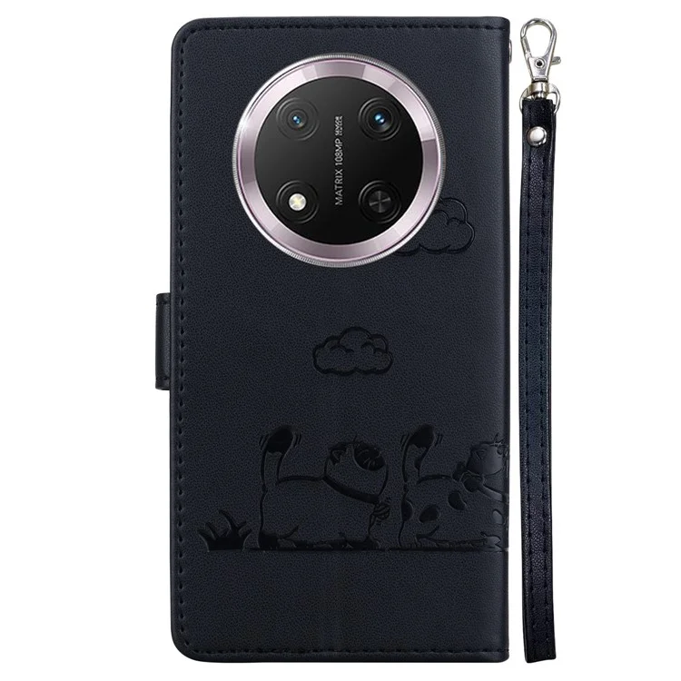 Custodia per Honor X9c 5G con blocco RFID, motivo gattino, in TPU+PU, colore nero.