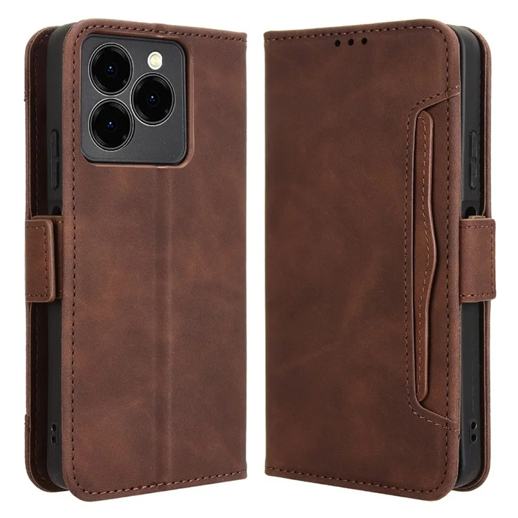 For Meizu Note 21 / Ulefone Note 20 Pro Leather Case Phone Wallet Cover with Multiple Card Slots - Brown