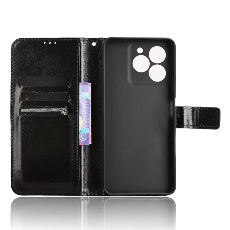For Meizu Note 21 / Ulefone Note 20 Pro Case Crazy Horse Texture PU Leather Phone Wallet Cover - Black