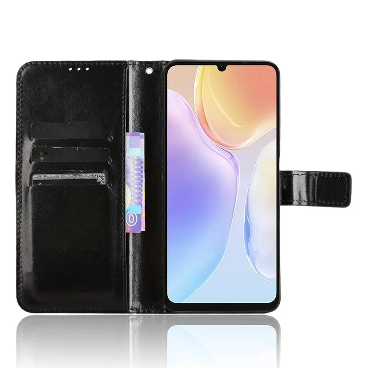 For Meizu Note 21 / Ulefone Note 20 Pro Case Crazy Horse Texture PU Leather Phone Wallet Cover - Black