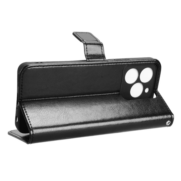 For Meizu Note 21 / Ulefone Note 20 Pro Case Crazy Horse Texture PU Leather Phone Wallet Cover - Black
