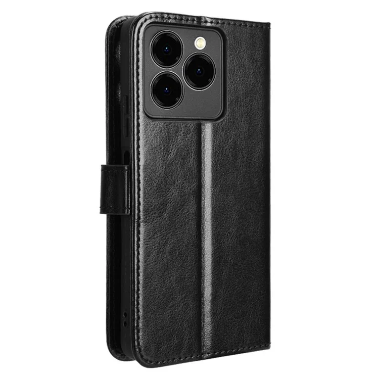 For Meizu Note 21 / Ulefone Note 20 Pro Case Crazy Horse Texture PU Leather Phone Wallet Cover - Black